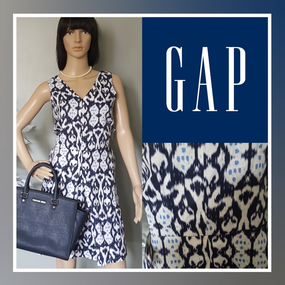 Gap Ikat Print Fit and Flare Linen Dress
